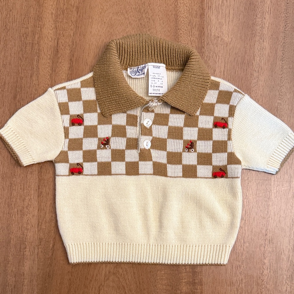 Vintage Checkered Knit Polo Shirt